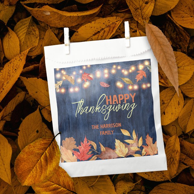 Autumn Leaves Fairy Lights On Wood Thanksgiving Favour Bags (Creator Uploaded)