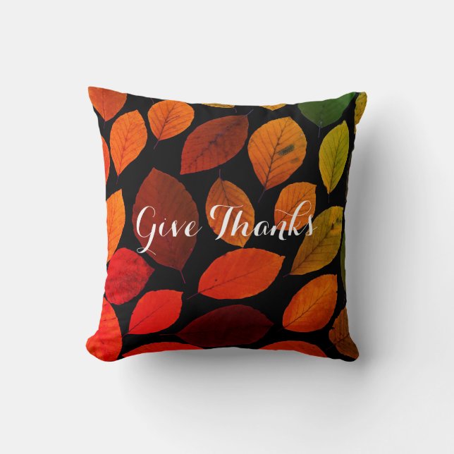 Autumn Leaves Fall Colourful Nature Give Thanks Cushion (Front)