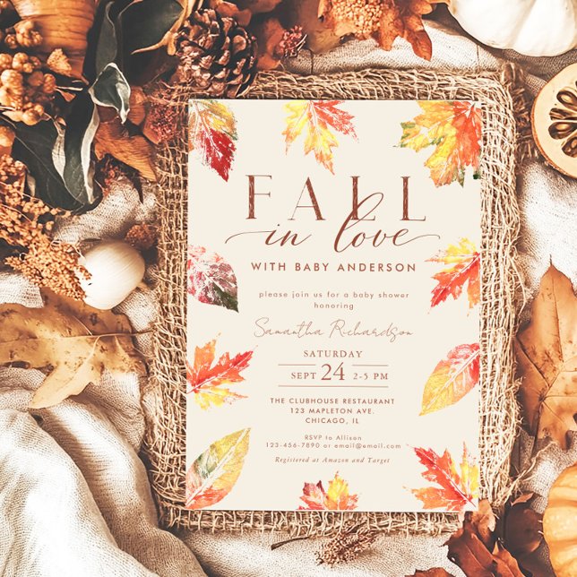 Autumn leaves Fall in Love Baby gender neutral Invitation (Creator Uploaded)