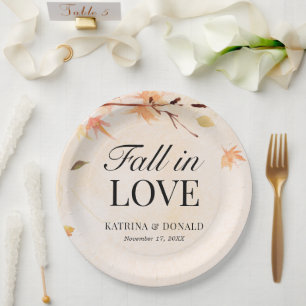Autumn Leaves Fall in love Wedding Paper Plate