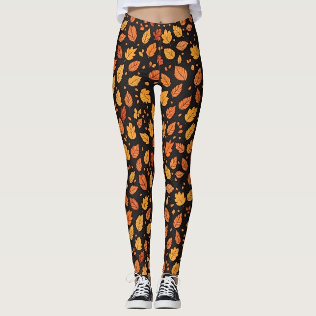 Autumn Leaves Fall Pattern Leggings (Front)