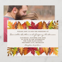 Autumn Leaves Fall Photo Wedding Invitation