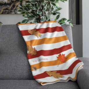 Autumn Leaves Fall Striped Personalised Fleece Blanket