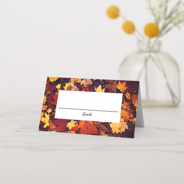 Autumn Leaves Fall Wedding Place Card (Front)