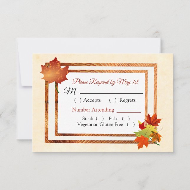 Autumn Leaves Fall Wedding RSVP card (Front)