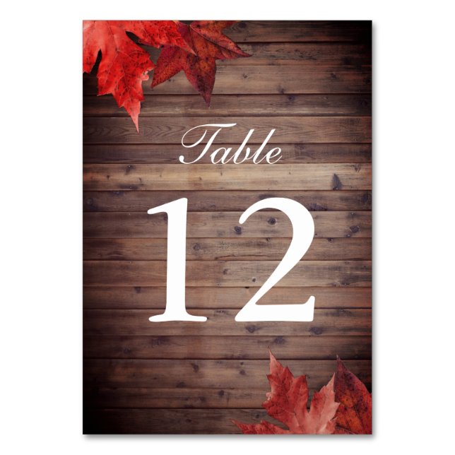 Autumn Leaves Fall Wedding Table Numbers (Front)