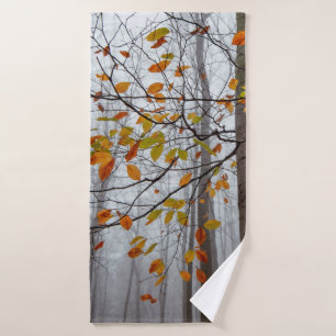 Autumn leaves fallen forest leaf bath towel