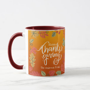 Autumn Leaves Family Name Happy Thanksgiving Mug