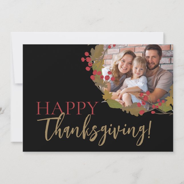Autumn Leaves Family Photo Happy Thanksgiving Holiday Card (Front)