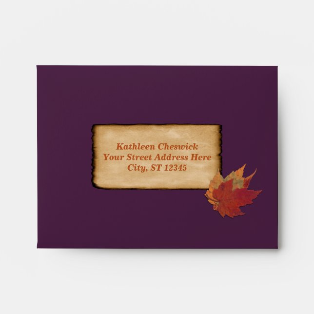 Autumn Leaves, FAUX Burlap A2 Envelope for RSVP (Front)