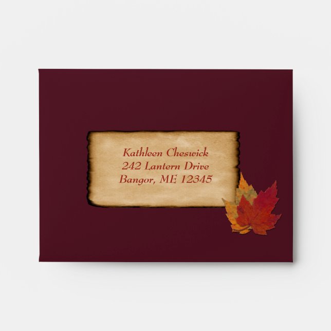 Autumn Leaves FAUX Burlap A2 Envelope (RSVP) Wine (Front)