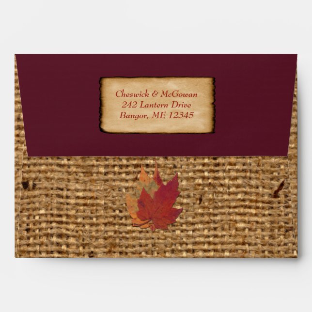 Autumn Leaves FAUX Burlap A7 Envelope(Invite) Wine Envelope (Back (Top Flap))