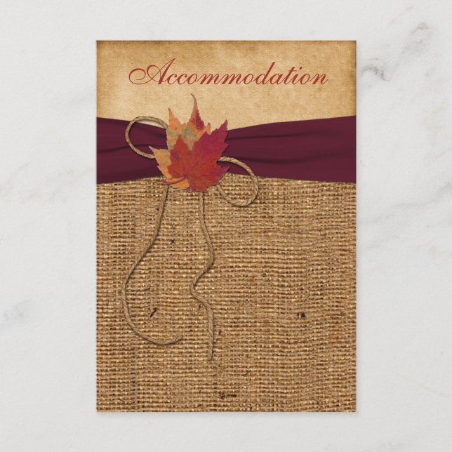 Autumn Leaves, FAUX Burlap Enclosure Card - Wine (Front)