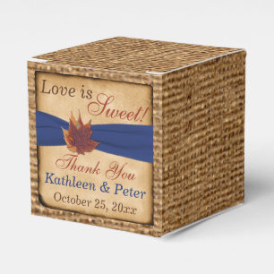 Autumn Leaves, FAUX Burlap Favour Box - Blue