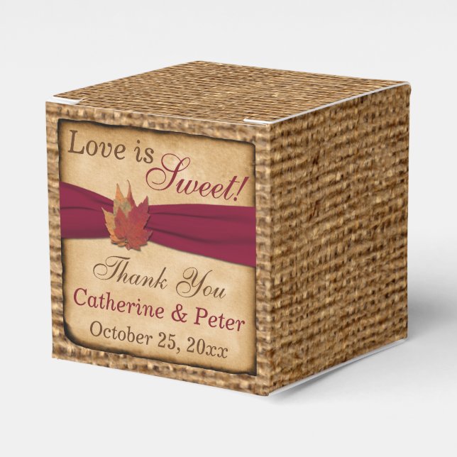Autumn Leaves, FAUX Burlap Favour Box - Red (Front Side)