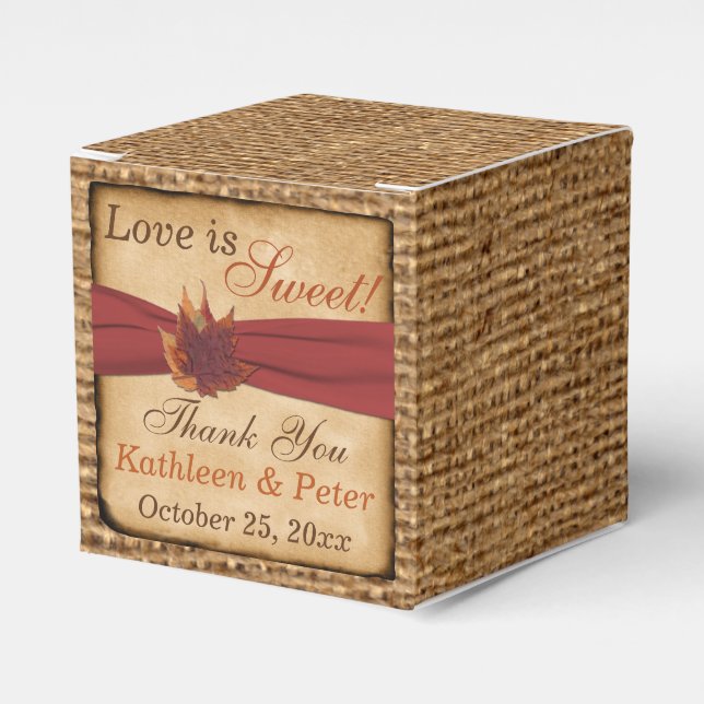 Autumn Leaves, FAUX Burlap Favour Box - Rust (Front Side)
