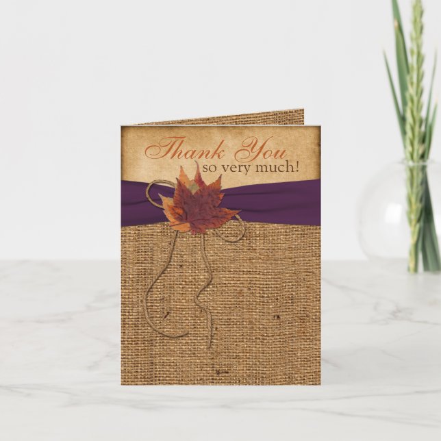 Autumn Leaves, FAUX Burlap PHOTO Thank You Card (Front)