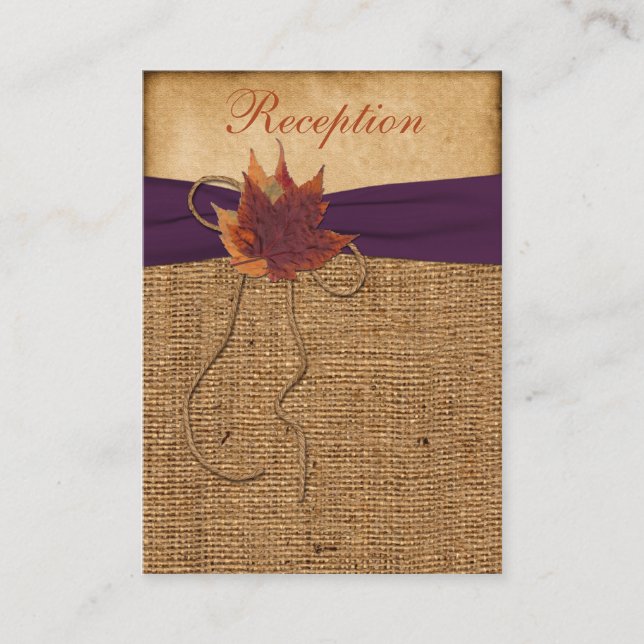 Autumn Leaves FAUX Burlap Reception Enclosure Card (Front)