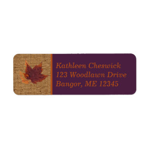 Autumn Leaves, FAUX Burlap Return Address Label