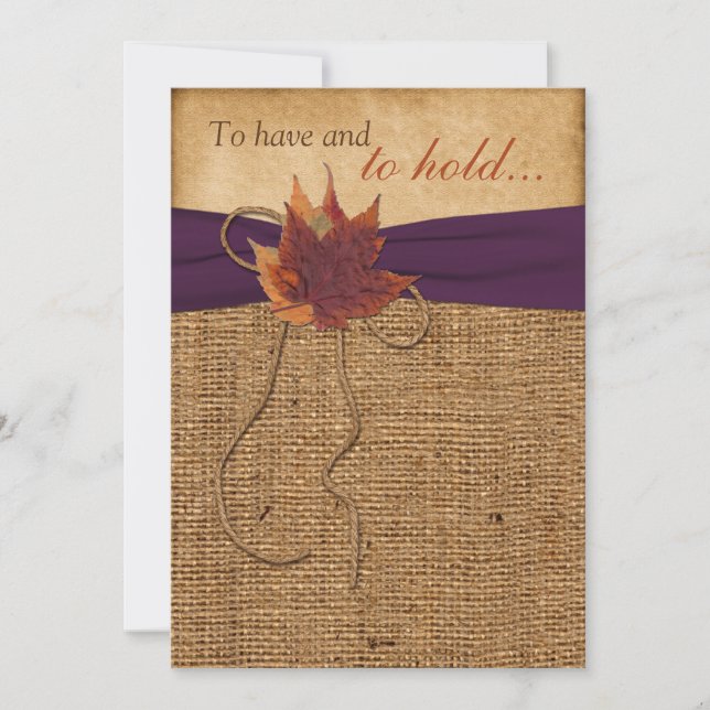 Autumn Leaves, FAUX Burlap Wedding Invitation (Front)