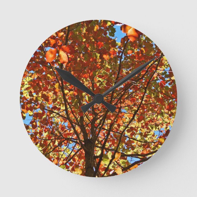 Autumn Leaves Fireworks Round Clock (Front)