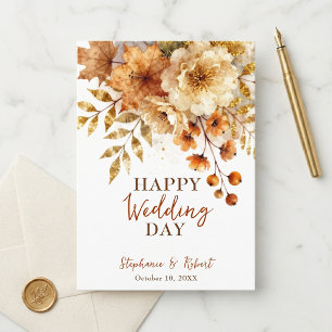 Autumn Leaves Floral Gold Glitter Wedding Congrats Card