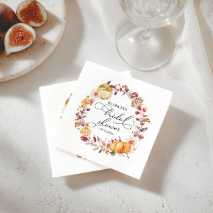 Autumn Leaves Floral Pumpkin Fall Bridal Shower Napkin