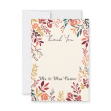 Autumn Leaves Floral Wedding Thank You Card