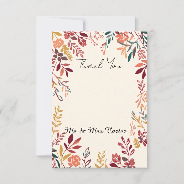 Autumn Leaves Floral Wedding Thank You Card (Front)