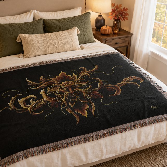 Autumn Leaves Forest Dryad Spirit Green Man  Throw Blanket (Creator Uploaded)
