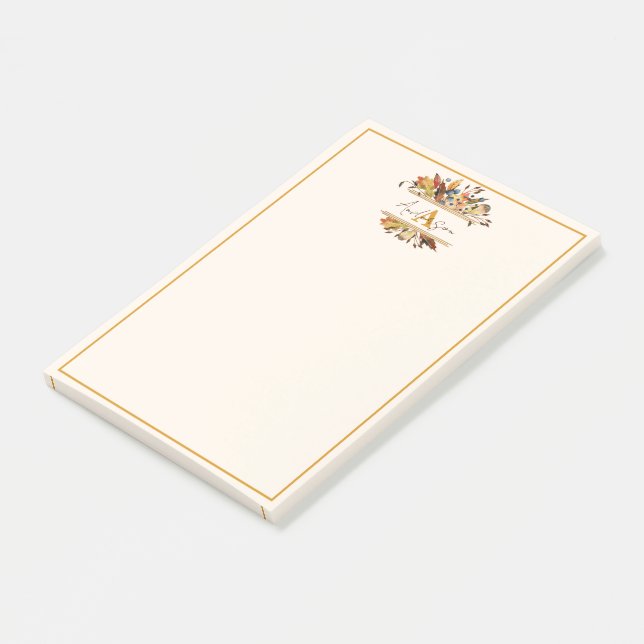 Autumn leaves frame personalised  post-it notes (Angled)