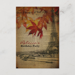 autumn leaves french vintage paris birthday party invitation