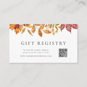 Autumn Leaves Garland QR Code Wedding Registry Enclosure Card