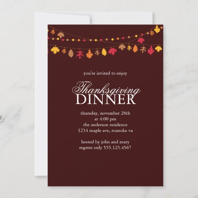 Autumn Leaves Garland Thanksgiving Dinner Invitation (Front)
