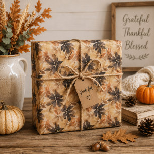 Autumn Leaves Gift Wrap in Creamy Beige & Brown