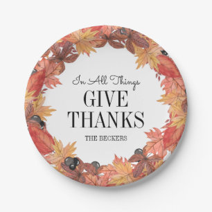 Autumn Leaves Give Thanks Thanksgiving Paper Plate