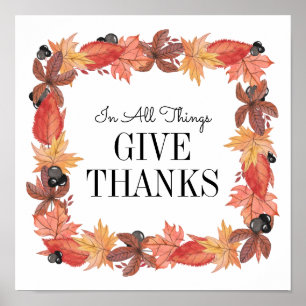 Autumn Leaves Give Thanks Thanksgiving Poster