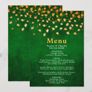 Autumn Leaves Gold and Green Wedding Menu