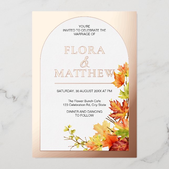 Autumn leaves Gold Boho Classic | Modern Wedding  (Front)