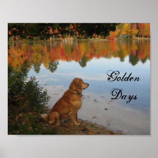 Autumn Leaves Golden Retriever Dog Poster