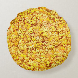 Autumn leaves, golden yellow round cushion