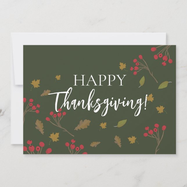 Autumn Leaves Green Family Happy Thanksgiving Holiday Card (Front)