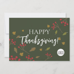 Autumn Leaves Green Happy thanksgiving Custom logo Holiday Card