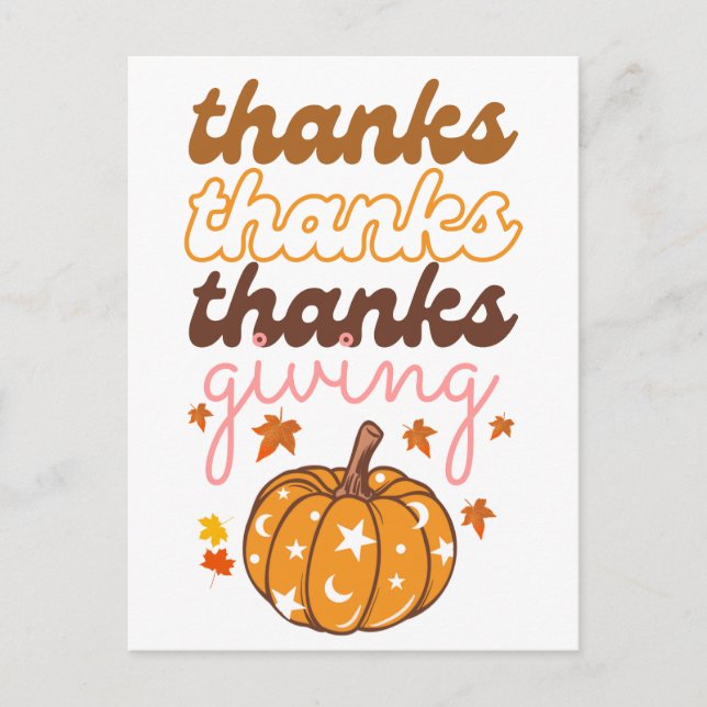 Autumn Leaves Groovy Pumpkin Holiday Thanksgiving Postcard (Front)