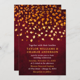 Autumn Leaves Grunge Gold and Red Wedding Invitation