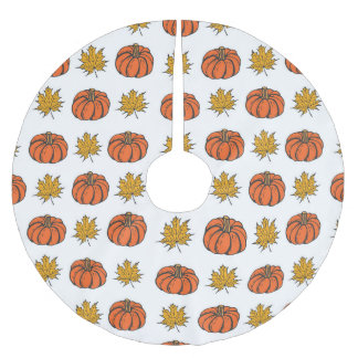 Autumn Leaves: Hand-Drawn Pumpkin Pattern Brushed Polyester Tree Skirt
