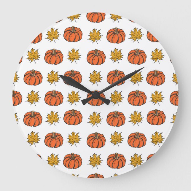 Autumn Leaves: Hand-Drawn Pumpkin Pattern Large Clock (Front)