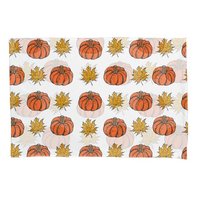 Autumn Leaves: Hand-Drawn Pumpkin Pattern Pillowcase (Front)