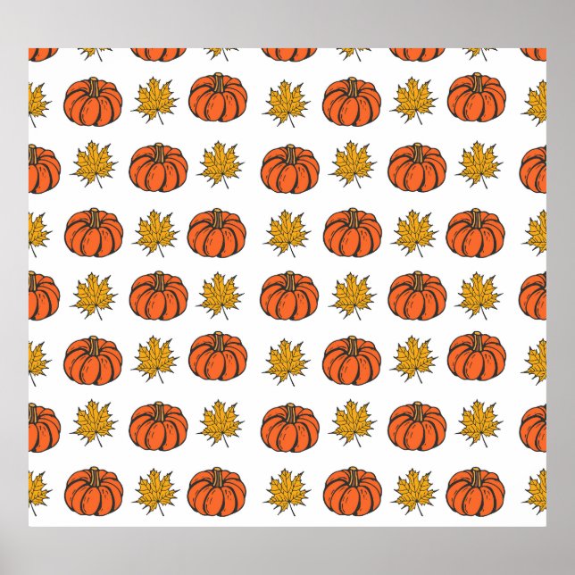 Autumn Leaves: Hand-Drawn Pumpkin Pattern Poster (Front)