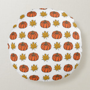 Autumn Leaves: Hand-Drawn Pumpkin Pattern Round Cushion